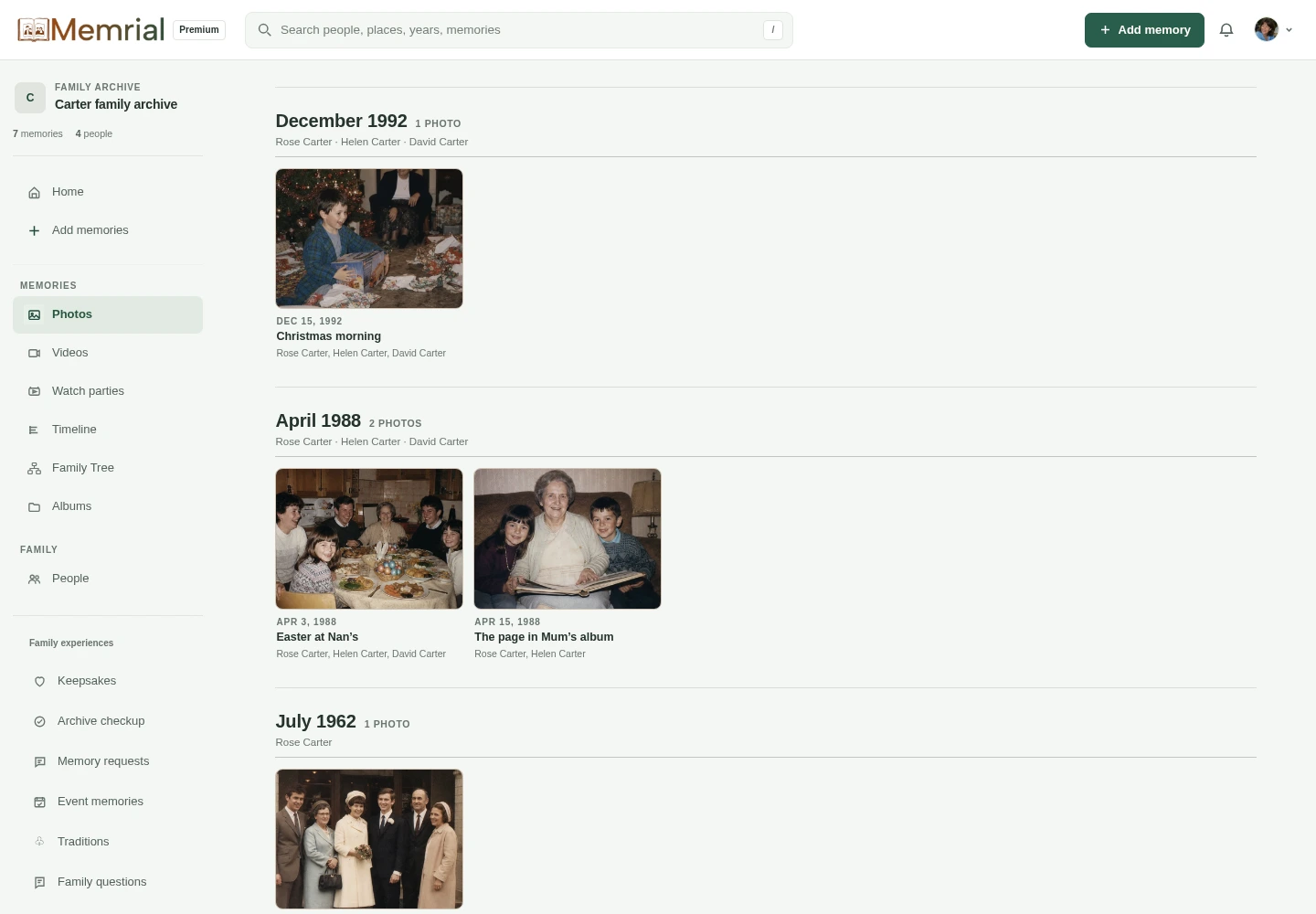 The Carter family photograph library in Memrial, with wedding, Easter and holiday memories.